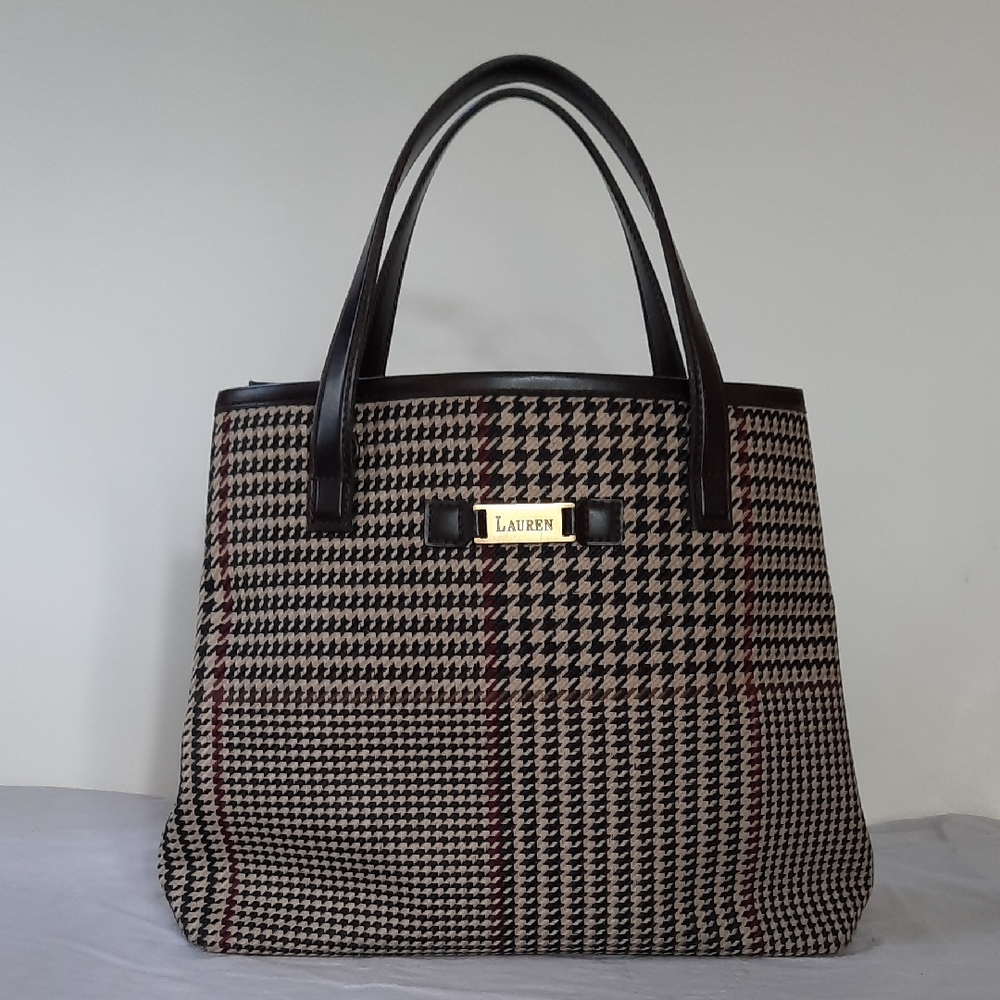 Lauren Ralph Lauren Houndstooth Tote - Black and Tan